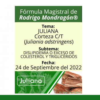 Fórmula del día 24 de Octubre del 2022 JULIANA / DISLIPIDEMIA O EXCESO DE COLESTEROL Y TRIGLICÉRIDOS