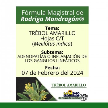 Fórmula del día 07 de Febrero del 2024 TRÉBOL AMARILLO / ADENOPATÍAS O INFLAMACIÓN DE LOS GANGLIOS LINFÁTICOS