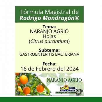 Fórmula del día 16 de Febrero del 2024 NARANJO AGRIO / GASTROENTERITIS BACTERIANA