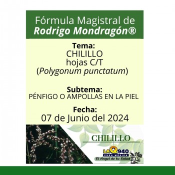 Fórmula del día 07 de Junio del 2024 CHILILLO/PÉNFIGO O AMPOLLAS EN LA PIEL
