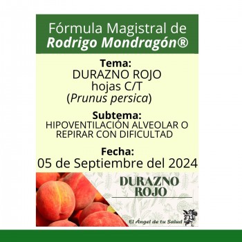 Fórmula del día 05 de Septiembre del 2024 DURAZNO ROJO/HIPOVENTILACIÓN ALVEOLAR O REPIRAR CON DIFICULTAD