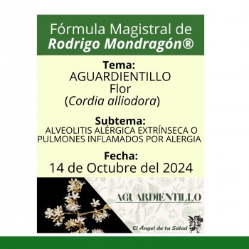 Fórmula del día 14 de Octubre del 2024 AGUARDIENTILLO/ALVEOLITIS ALÉRGICA EXTRÍNSECA O PULMONES INFLAMADOS POR ALERGIA