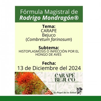 Fórmula del día 13 de Diciembre del 2024 CARAPE/HISTOPLASMOSIS O INFECCIÓN POR EL HONGO DE AVES