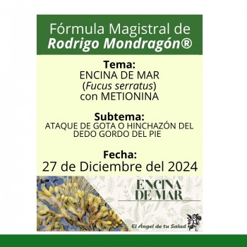 Fórmula del día 27 de Diciembre del ENCINA DE MAR/ATAQUE DE GOTA O HINCHAZÓN DEL DEDO GORDO DEL PIE